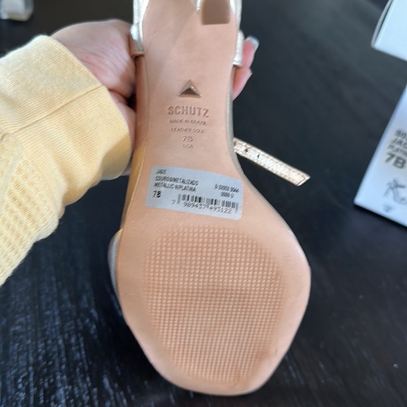 Schutz Gold Jade Ankle Strap Peep Toe Stilleto Heel, Size 7, 4” heel. - Picture 5 of 5